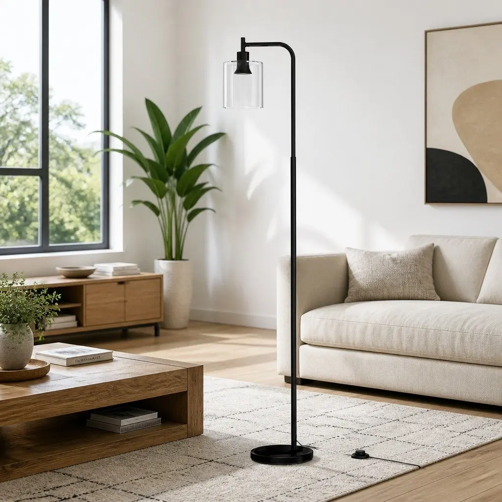 Floor Lamp Light Stand Modern Glass Shade Reading Study Living Room Bedroom