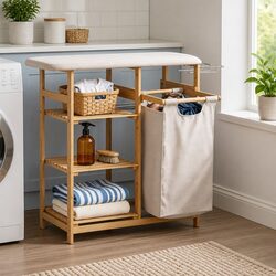 Laundry Basket Hamper with Ironing Board and Storage Shelves Bamboo