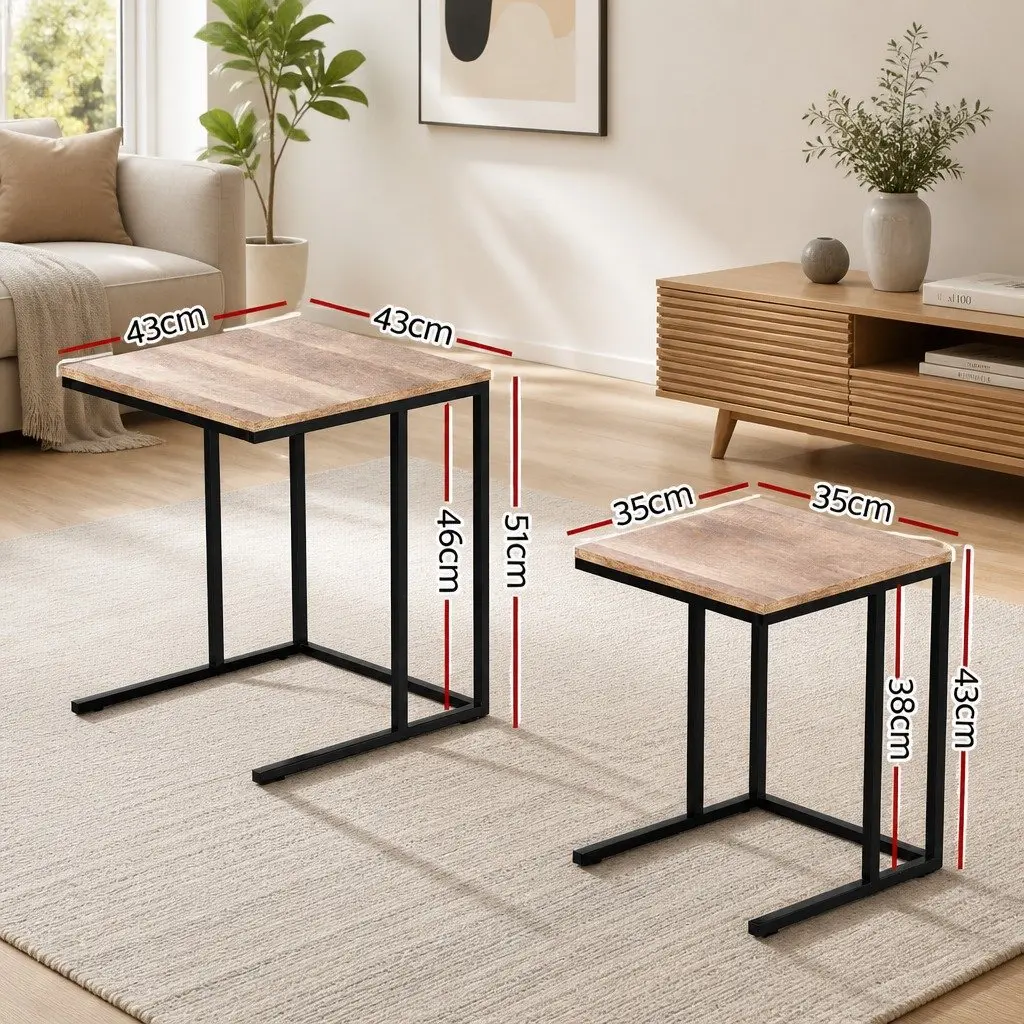 Nesting Side Table Set 2 Piece Industrial Style Space-Saving Dark Wood