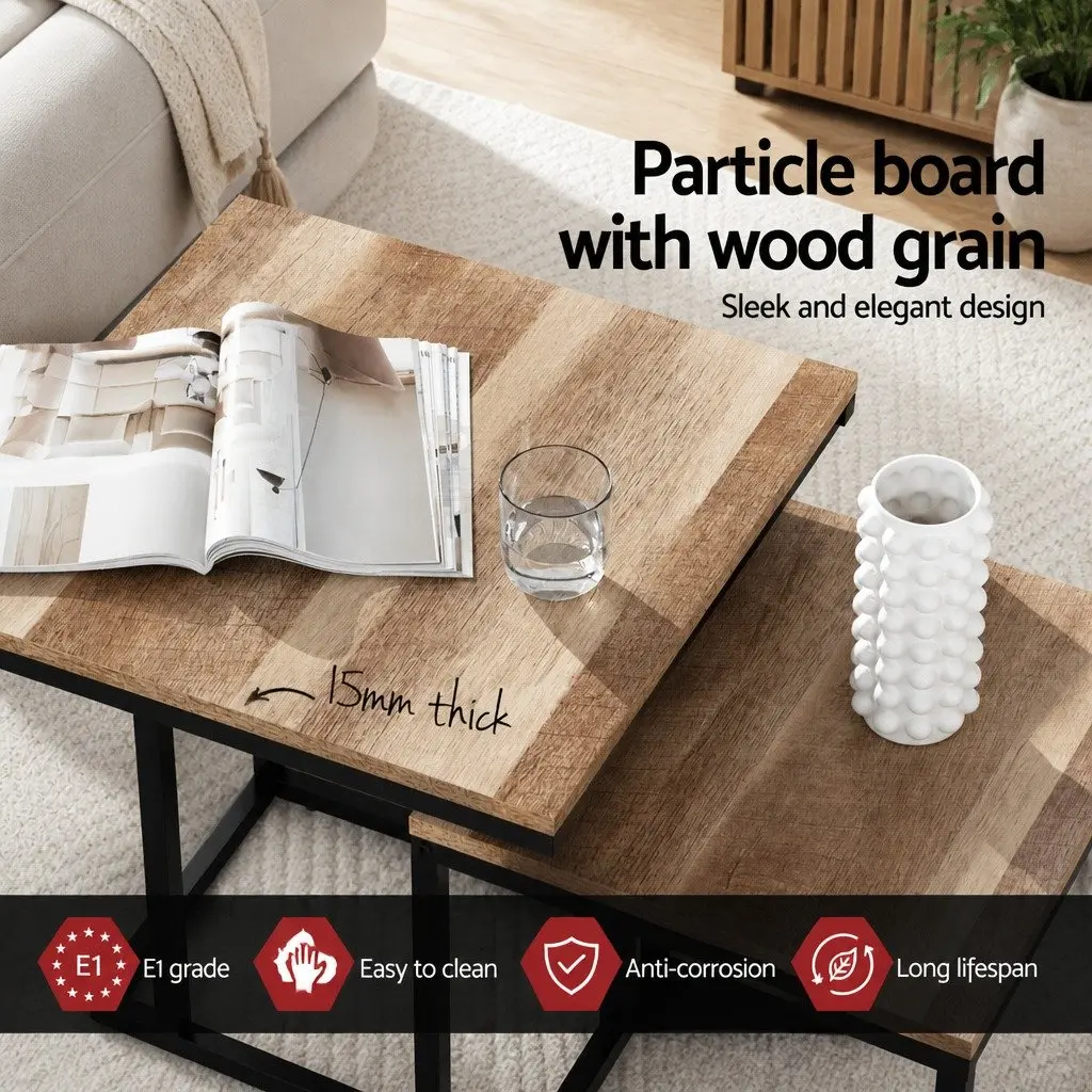 Nesting Side Table Set 2 Piece Industrial Style Space-Saving Dark Wood