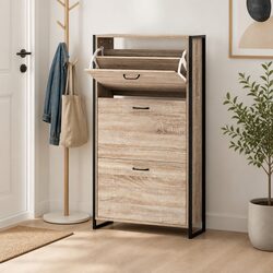 Shoe Rack Cabinet Adjustable Shelves Storage Organiser 24 Pairs Wood Furniture