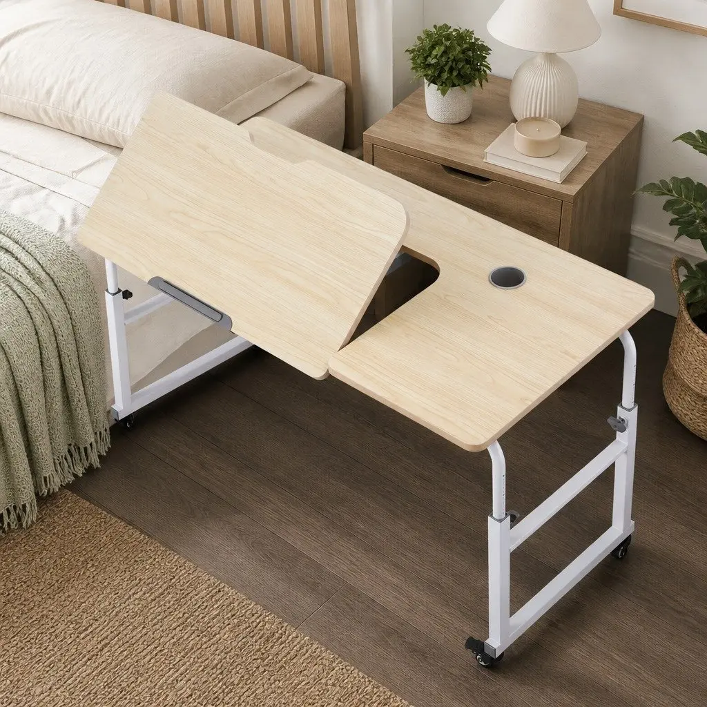 Mobile Laptop Desk Adjustable Overbed Table Natural