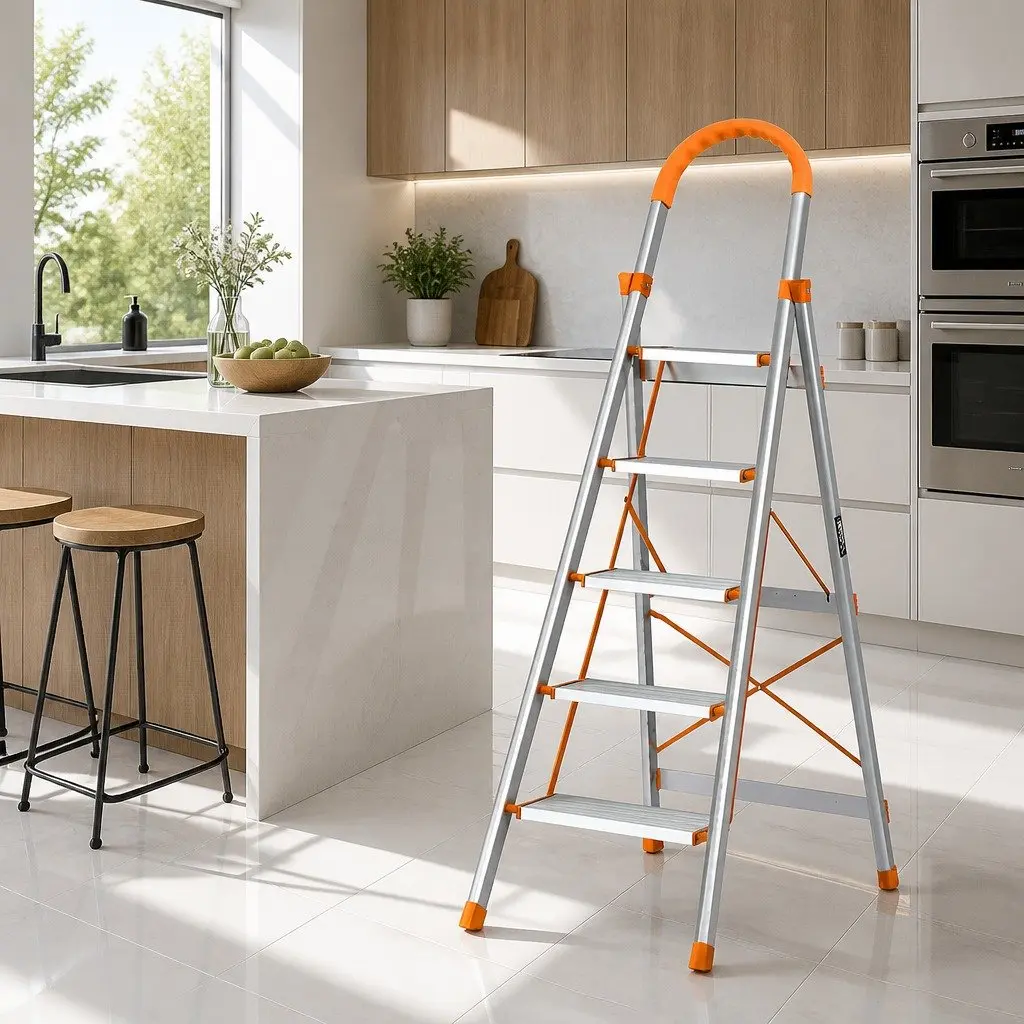 5 Step Ladder Folding Lightweight Aluminium Multi-Purpose Silver