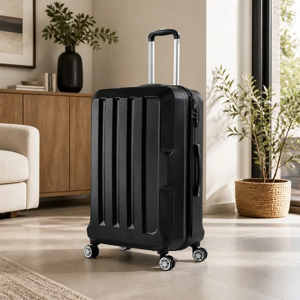 20" Lightweight Hard Shell Travel Luggage Black Cabin Carry On Suitcase