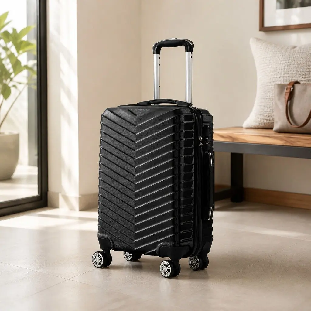 20 Inch Carry On Suitcase Luggage Anti Theft Lock Dual Wheels Black
