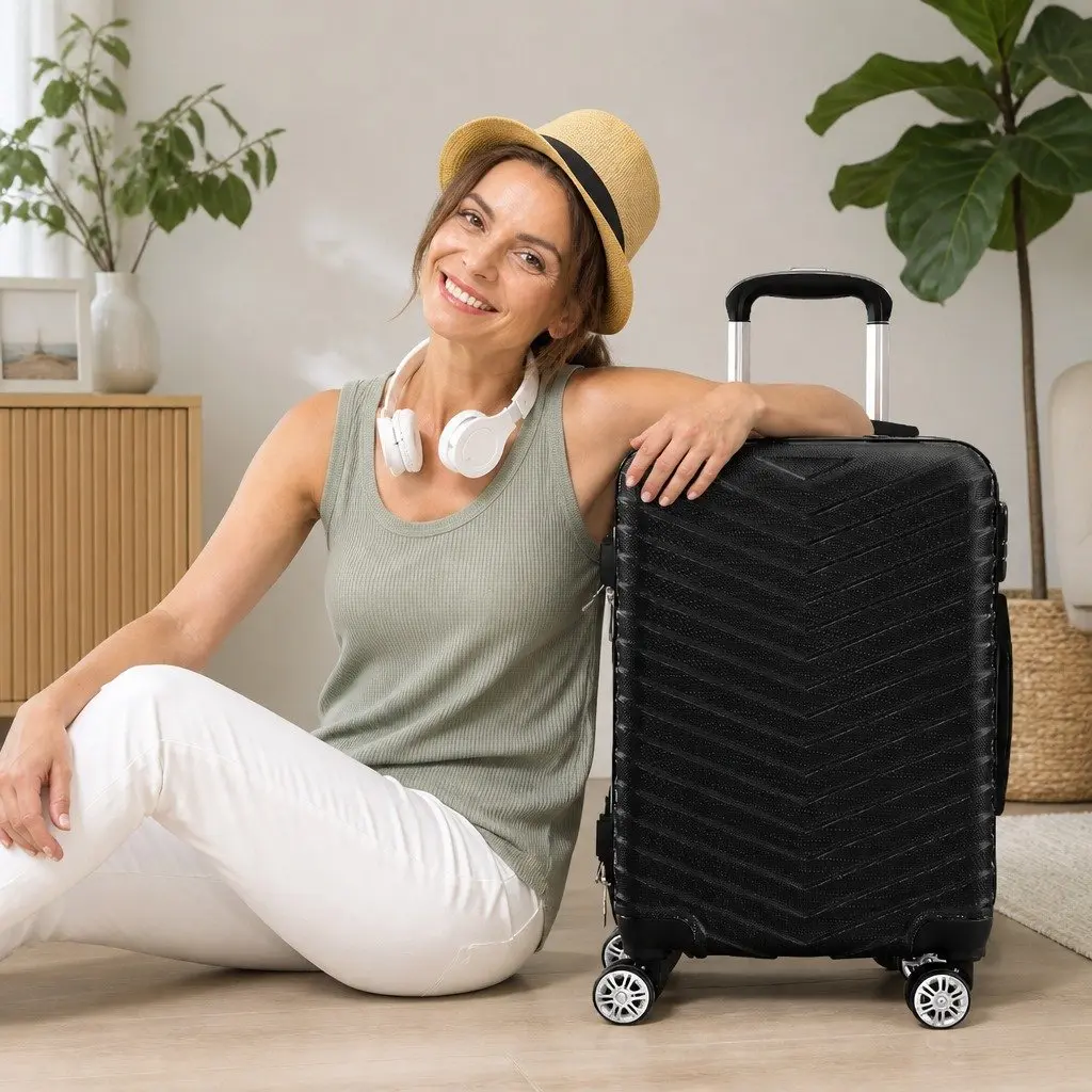 20 Inch Carry On Suitcase Luggage Anti Theft Lock Dual Wheels Black