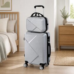 Travel Luggage Set 20 Inch Suitcase 12 Inch Vanity Bag Wheeled Trolley Grey