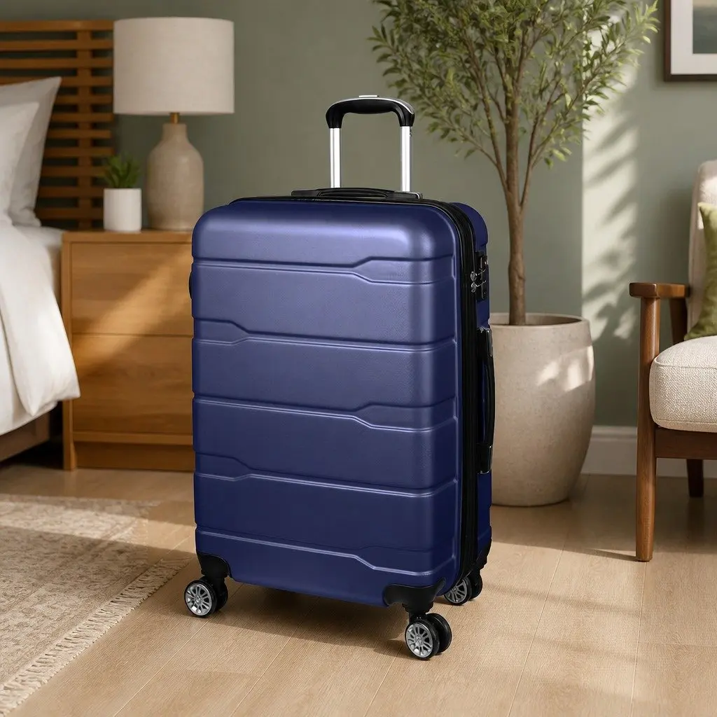 28" Expandable Hard Shell Suitcase Lightweight Navy with Spinner Wheels and Combination Lock
