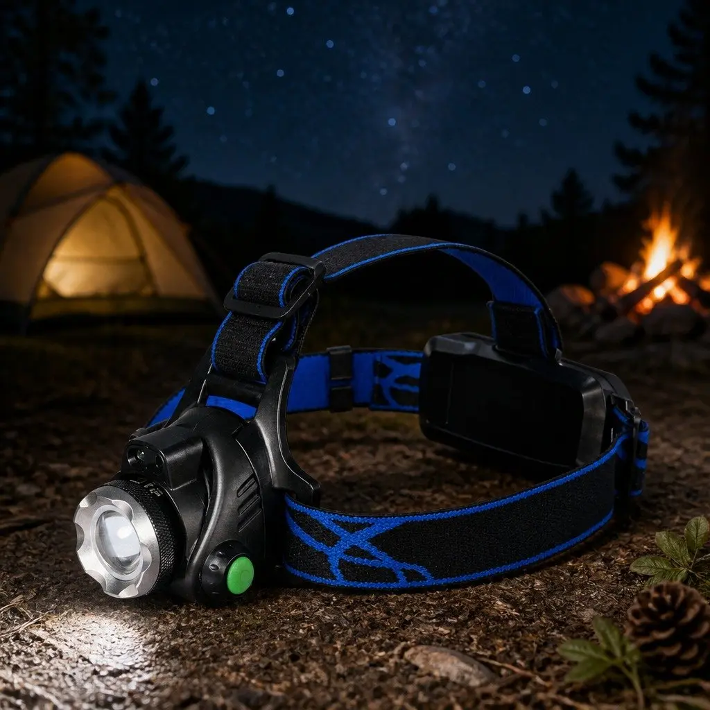 LED Headlamp 140 Lumens Rechargeable 90° Tilting Black Aluminium Alloy for Outdoor Camping Hiking