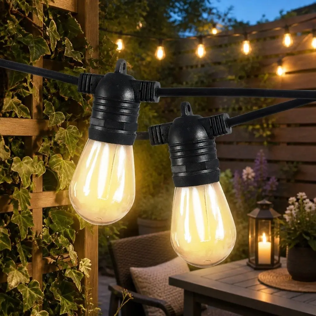 Festoon String Lights LED Warm White 10M Outdoor Garden Patio IP44