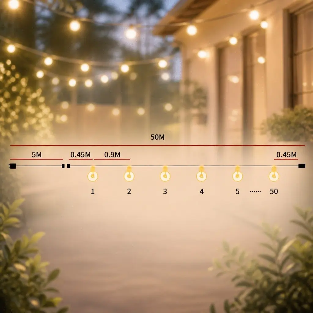 Festoon String Lights Warm White LED 50M Outdoor Garden Patio Decor