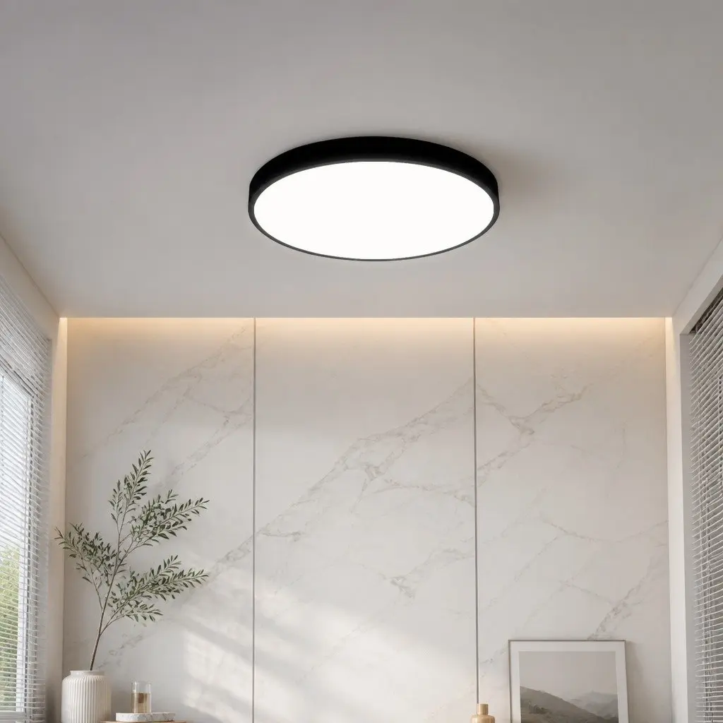 LED Ceiling Light 60W 3-Colour Ultra-Thin 5cm Round Flush Mount Black