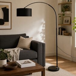 Modern LED Floor Lamp Reading Light Adjustable Arm Marble Base Black