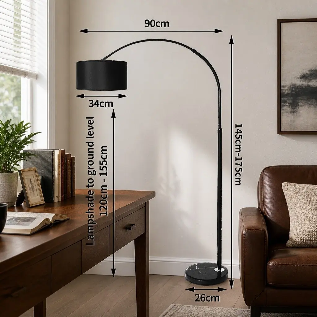 Modern LED Floor Lamp Reading Light Adjustable Arm Marble Base Black