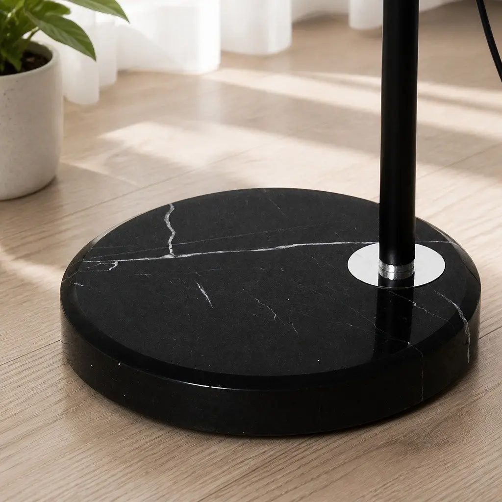 Modern LED Floor Lamp Reading Light Adjustable Arm Marble Base Black