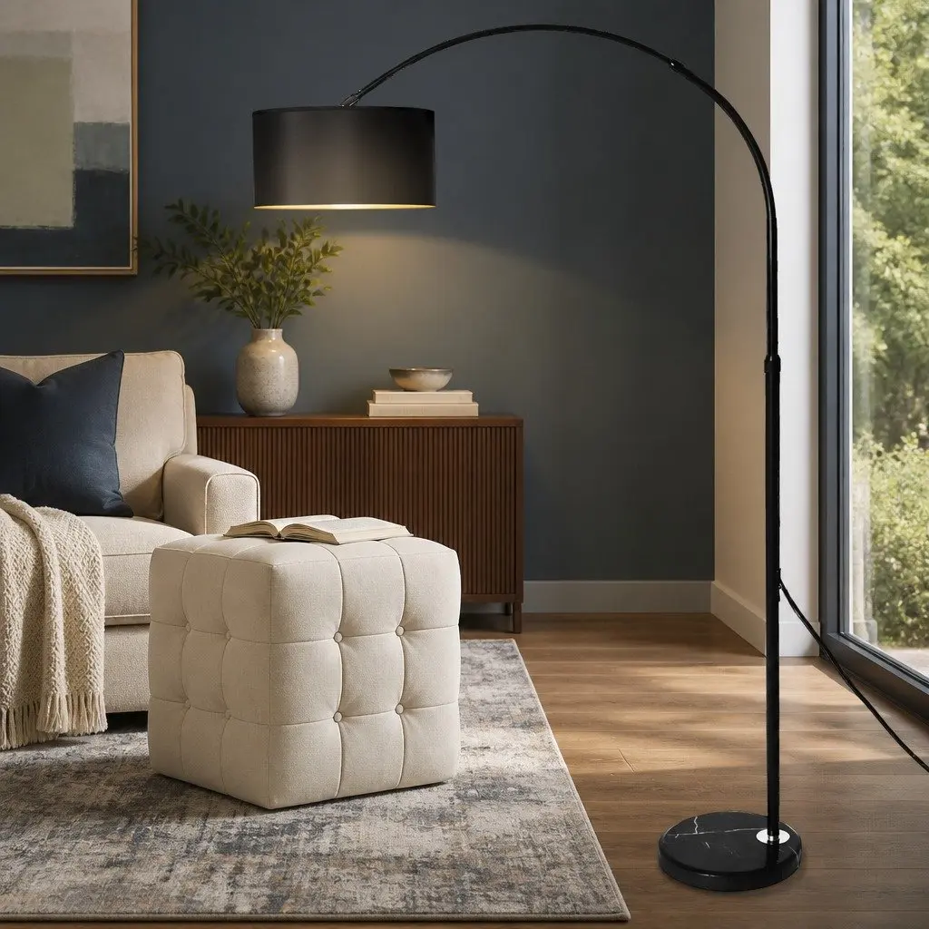 Modern LED Floor Lamp Reading Light Adjustable Arm Marble Base Black