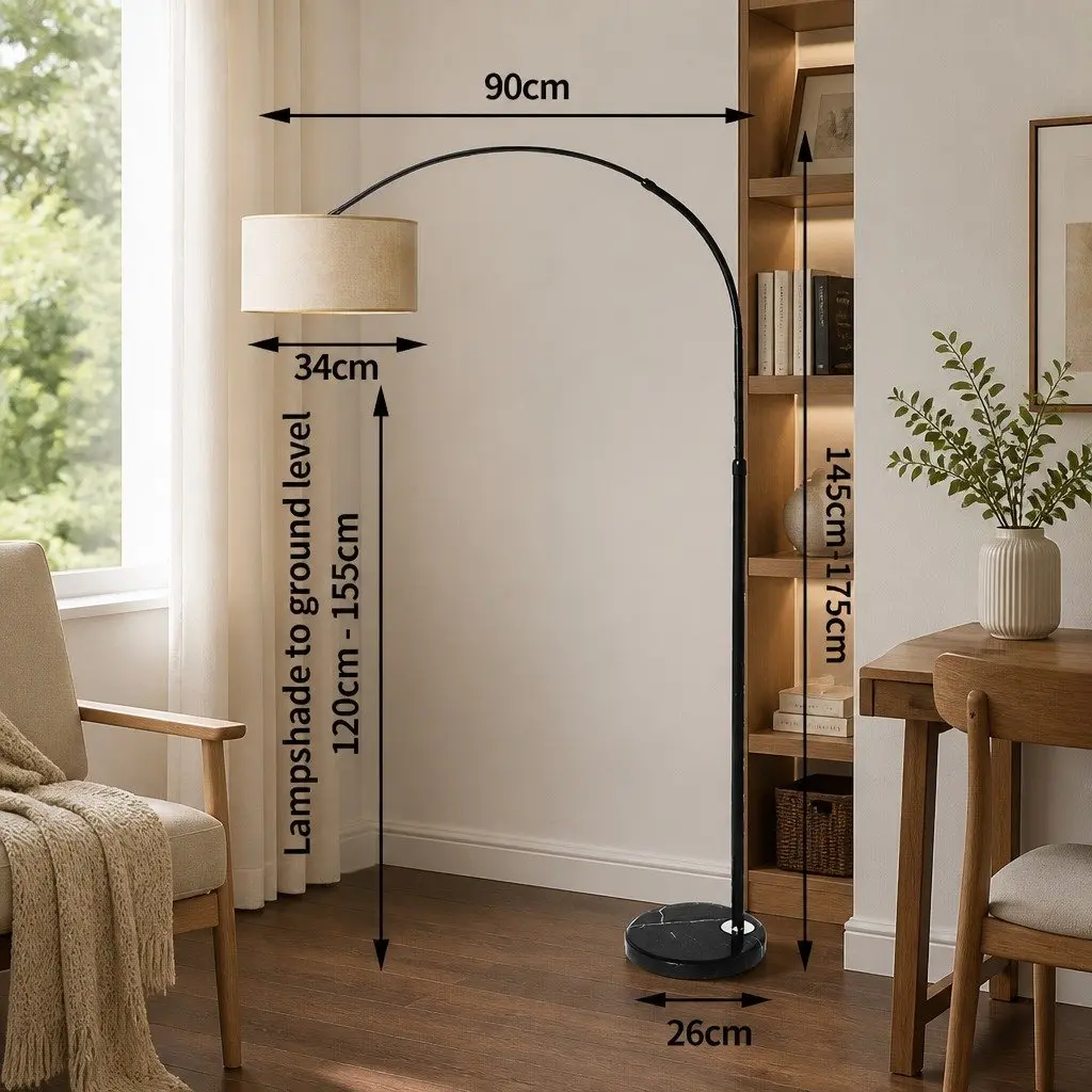 Modern LED Floor Lamp Reading Light Adjustable Arm Marble Base Grey Black