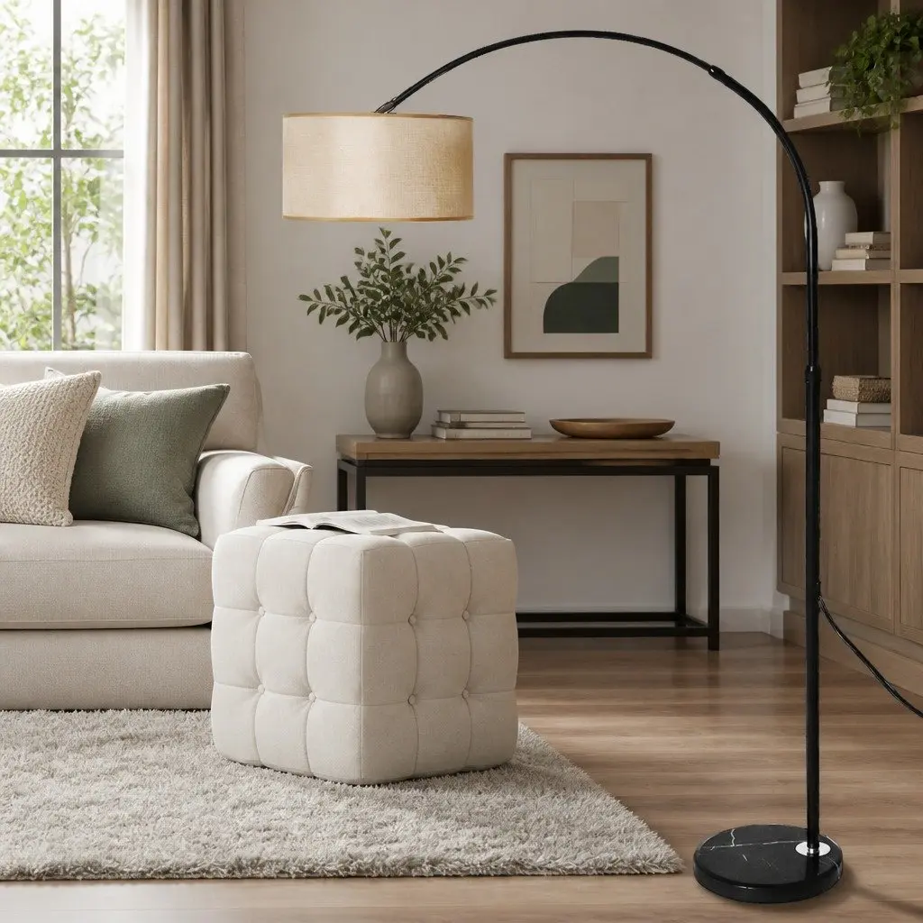 Modern LED Floor Lamp Reading Light Adjustable Arm Marble Base Grey Black