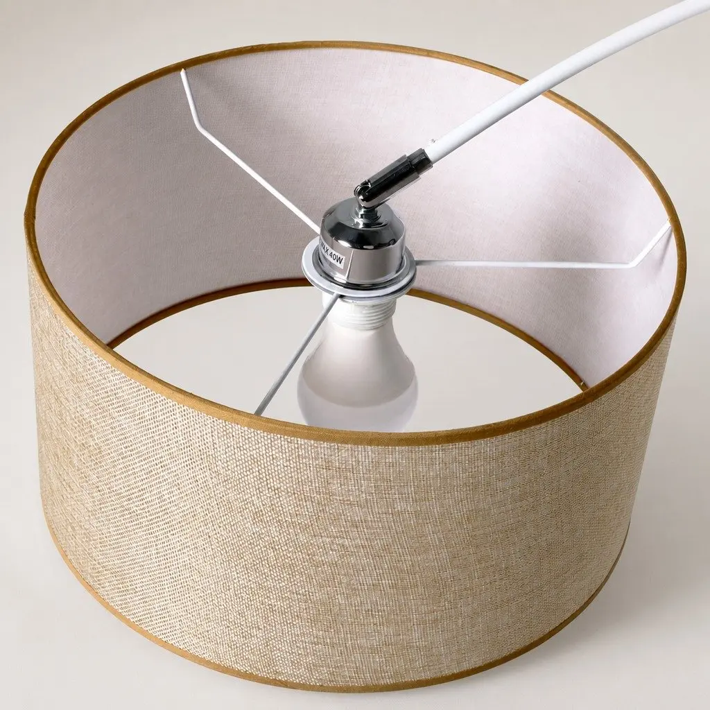 Modern LED Floor Lamp Reading Light Adjustable Arm Marble Base Linen Shade