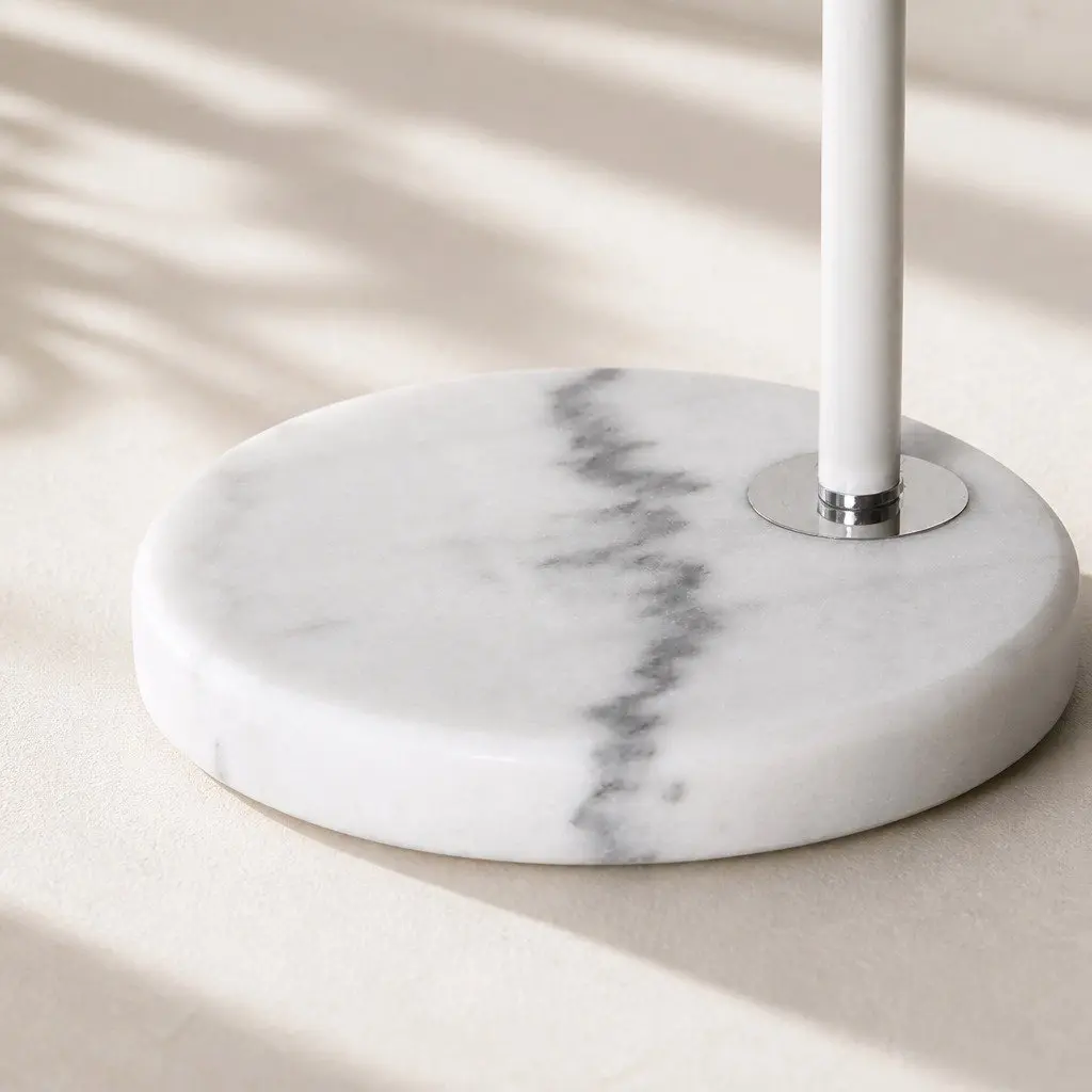 Modern LED Floor Lamp Reading Light Adjustable Arm Marble Base Linen Shade