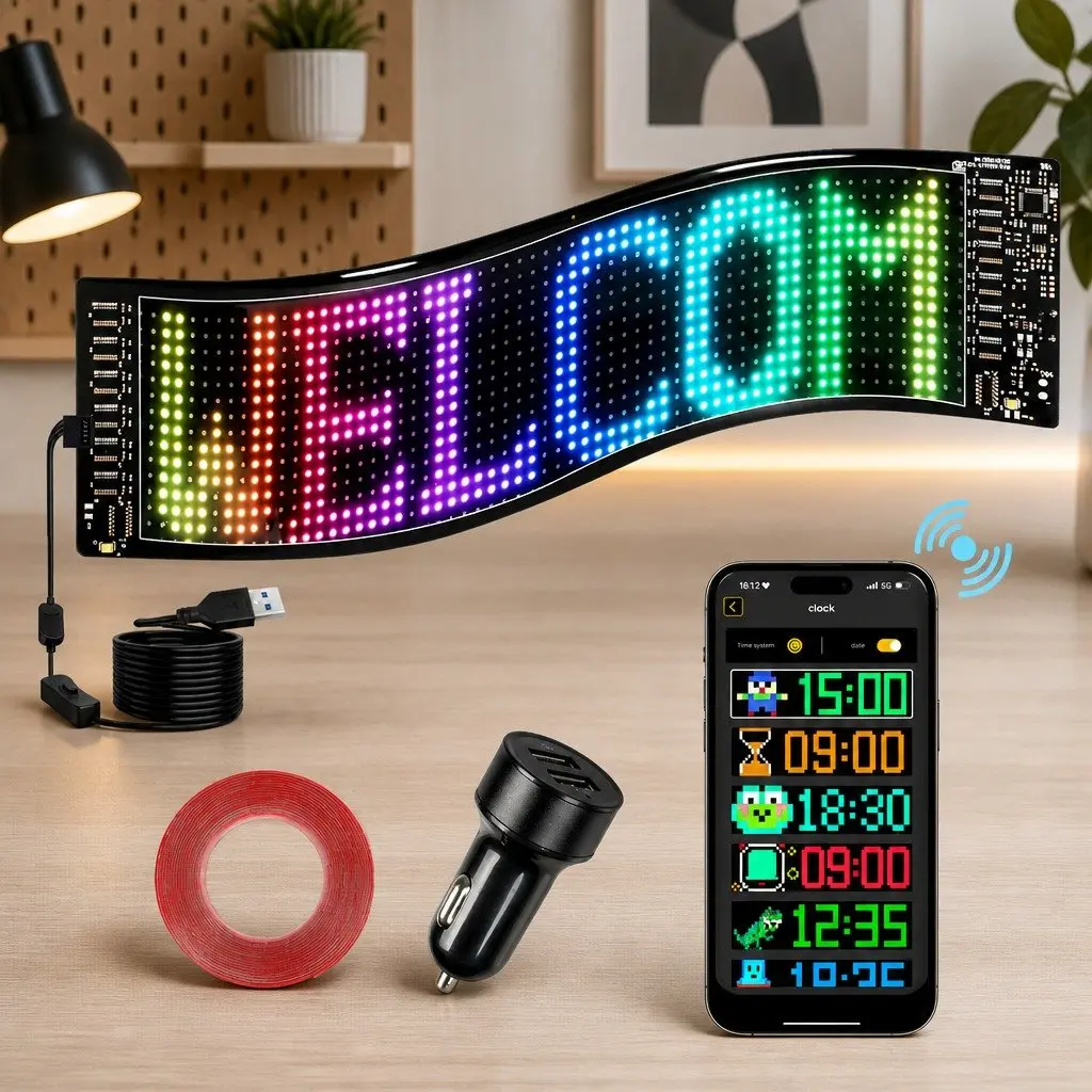 LED Matrix Panel Programmable Bluetooth Control 92mm x 374mm Black