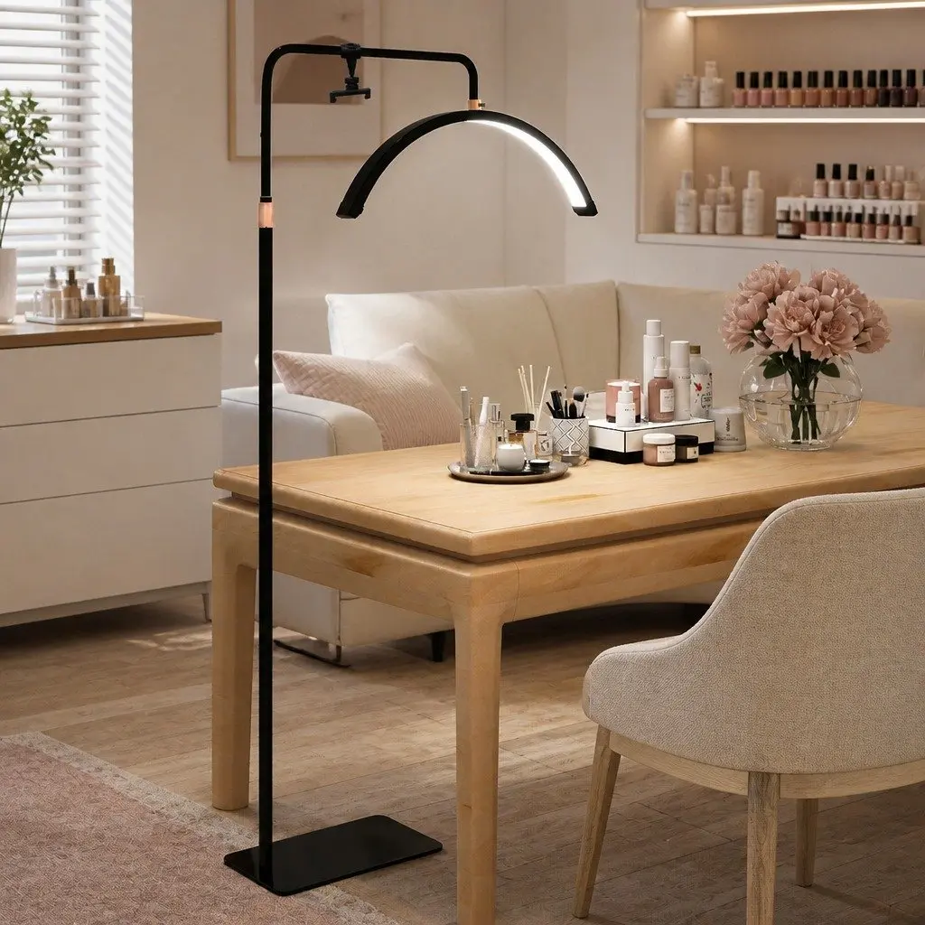LED Lash Light Half Moon Floor Lamp for Beauty Salon Tattoo Makeup Adjustable