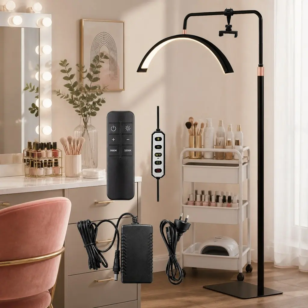 LED Lash Light Half Moon Floor Lamp for Beauty Salon Tattoo Makeup Adjustable