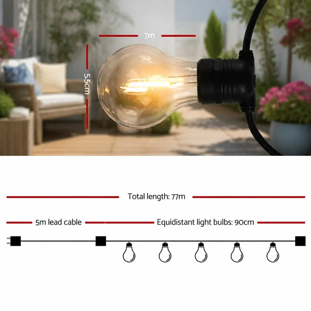 77m Festoon String Lights Warm White Outdoor Wedding Garden Party Decorations
