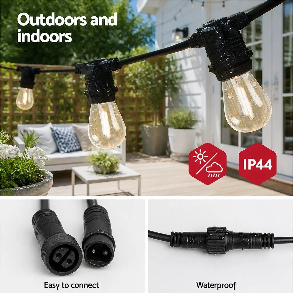 Warm White LED Festoon String Lights 14m Wedding Party Outdoor Garden