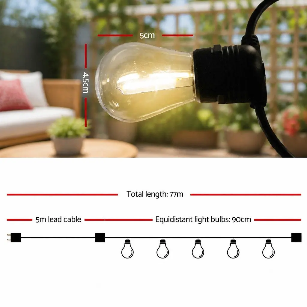 LED Festoon String Lights Warm White 77m Outdoor Garden Wedding Party