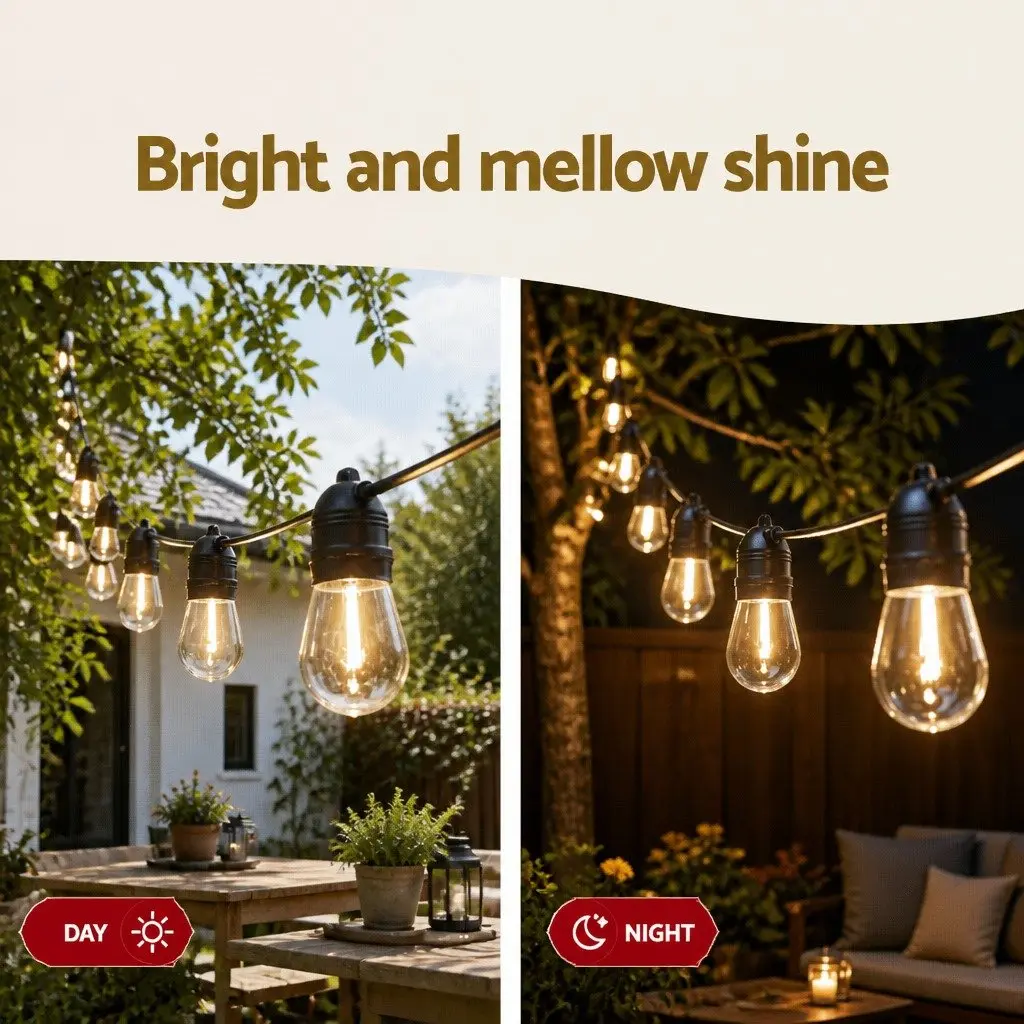 Festoon String Lights Warm White 19m Indoor Outdoor 20 Bulbs