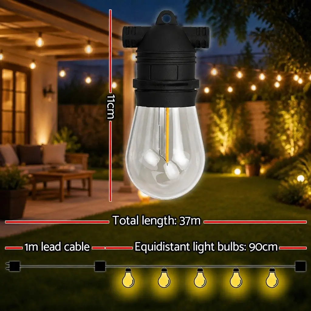 Festoon String Lights Warm White 37m 40 Bulbs Suitable for Indoor and Outdoor Use