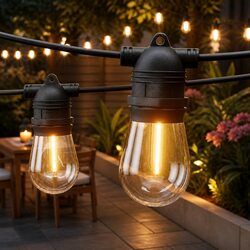 Festoon Lights 46m 50 Bulbs Warm White String Lights Outdoor Indoor Party Garden
