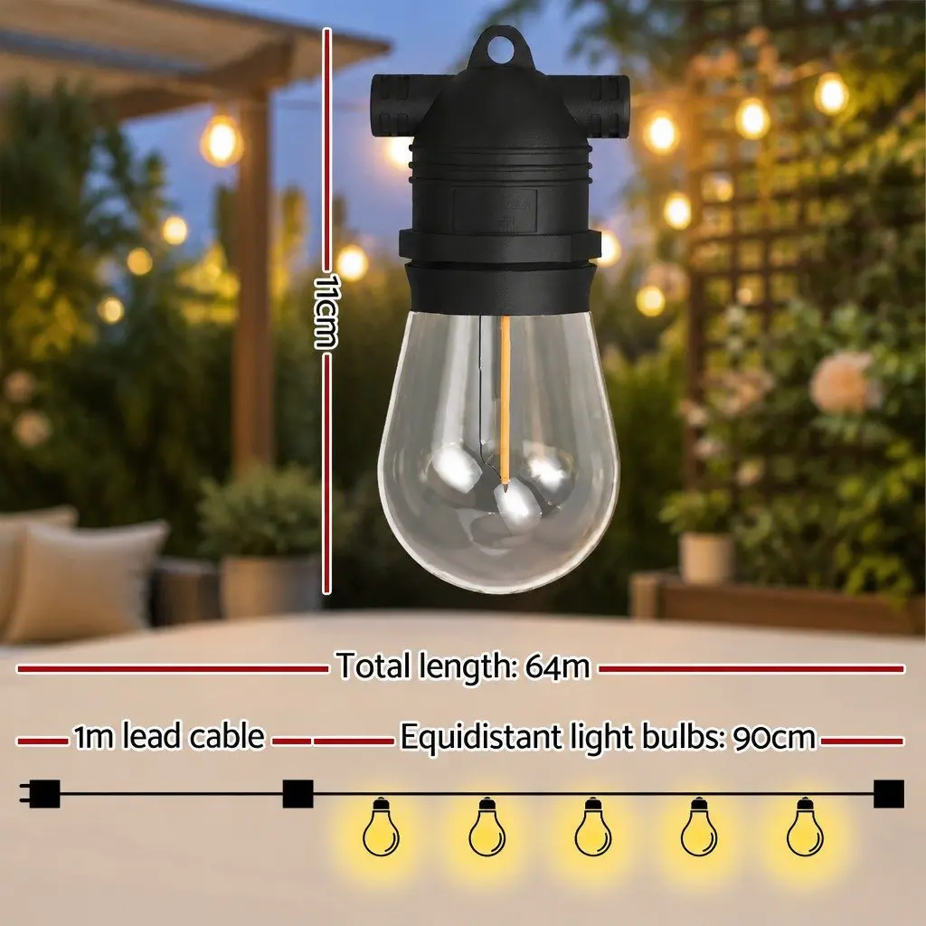 Festoon String Lights Warm White 64m 70 Bulbs Indoor Outdoor Party Garden Decor