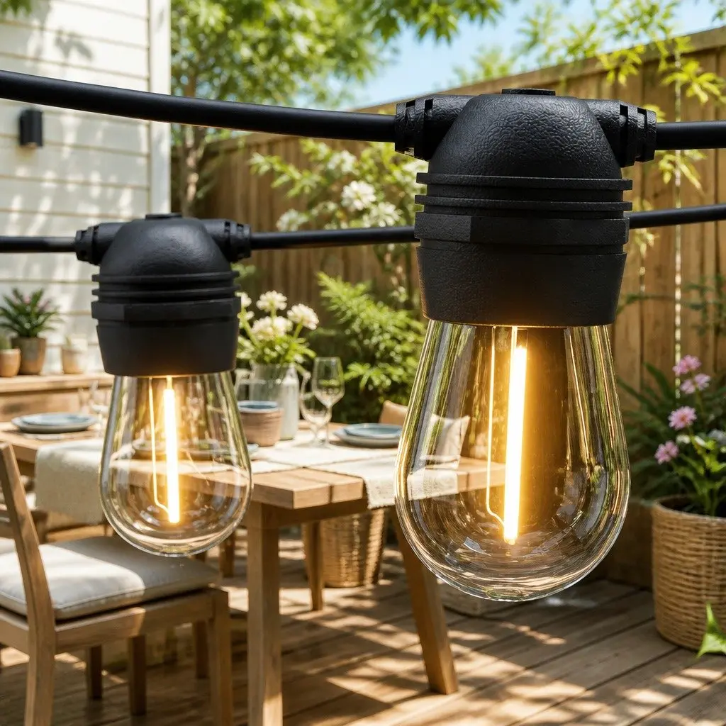 Solar Festoon String Lights Outdoor LED Warm White 34m with Auto On Off Light Sensor and Four Lighting Modes