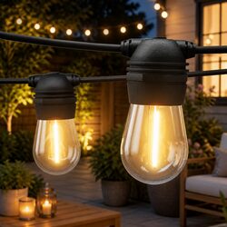 32m Solar Festoon String Lights Warm White LED Outdoor Christmas Party