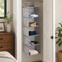 5 Tier Hanging Closet Organizer Shelf Storage for Clothes Accessories Foldable