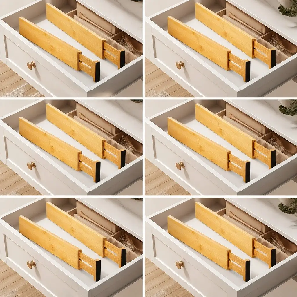 Kitchen Drawer Dividers Adjustable Bamboo Organizer 44-55cm Large 12 Pack Set