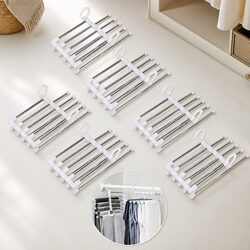 Pants Hangers 6 Pack Stainless Steel Adjustable 5-in-1 Non-Slip Space Saving