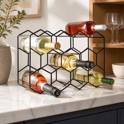 14 Bottle Freestanding Metal Wine Rack Countertop Modern Geometric Design
