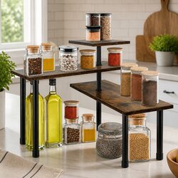 3-Tier Corner Shelf Wooden Kitchen Spice Rack Organiser Storage Display Stand