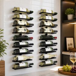 Wall Mount Wine Rack Metal 2 Pcs Set Holds 10 Bottles Kitchen Home Bar Storage