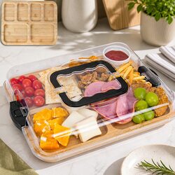 Bamboo Charcuterie Board Serving Tray with Lid Handle 6 Compartments Kitchen