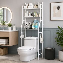 Over The Toilet Storage Rack 3-Tier Bathroom Organizer with Hooks Paper Holder