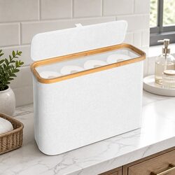 Toilet Paper Storage Basket 12 Rolls Organizer Bamboo Lid Handle Bathroom Closet