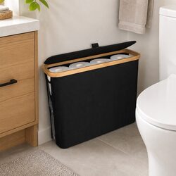 Toilet Paper Storage Basket 12 Roll Capacity Bamboo Lid Handle Bathroom