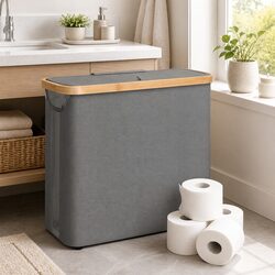 Toilet Paper Storage Basket Holds 12 Rolls Bamboo Lid Handle Organizer RV Closet