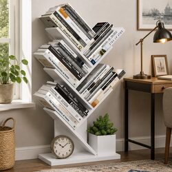 5-Tier Tree Bookshelf Storage Rack Vertical Display Stand Home Office Bedroom