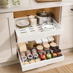 Pull Out Cabinet Organizer Expandable Adjustable Slide Out Shelves White