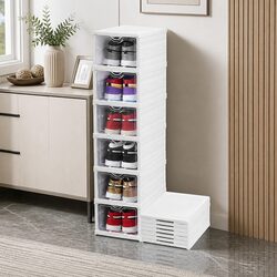 6-Tier Stackable Shoe Storage Box Organizer Clear Door Closet Entryway Cabinet